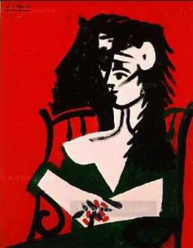 パブロ・ピカソ Painting - 赤い背景にマンティージャを持つ女性 I 1959年 パブロ・ピカソ